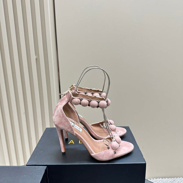 ALAIA HIGH HEEL SANDAL 10 CM IN LIGHT PINK SUEDE