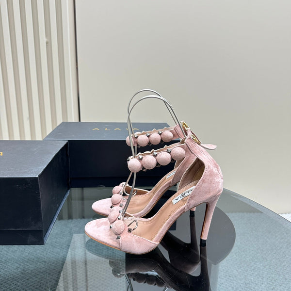 ALAIA HIGH HEEL SANDAL 10 CM IN LIGHT PINK SUEDE