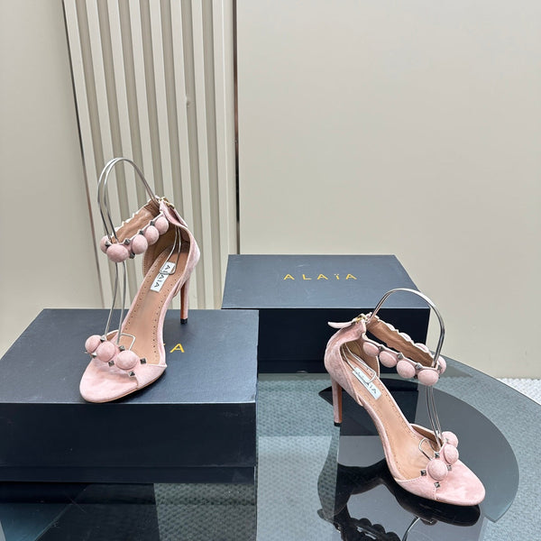 ALAIA HIGH HEEL SANDAL 10 CM IN LIGHT PINK SUEDE