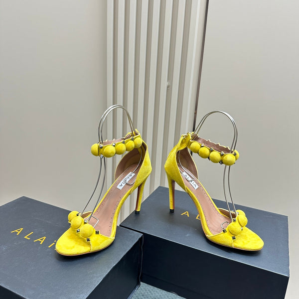 ALAIA HIGH HEEL SANDAL 10 CM IN BRIGHT YELLOW SUEDE