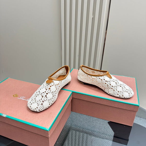 mocassino piatto galleggiante in tessuto bianco