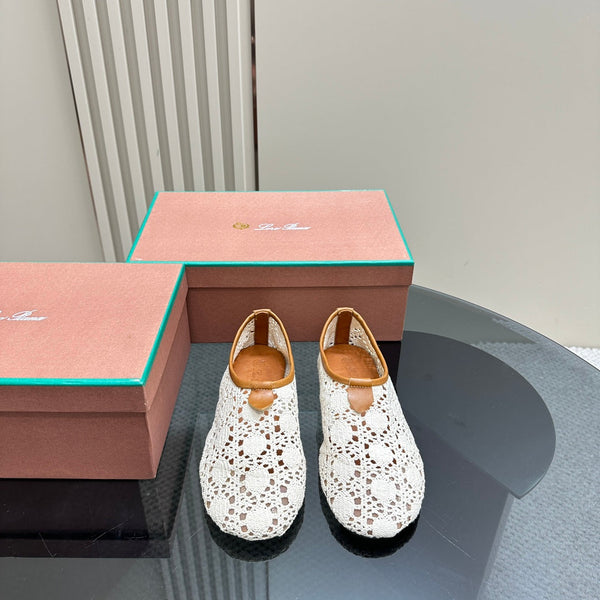 mocassino piatto galleggiante in tessuto bianco