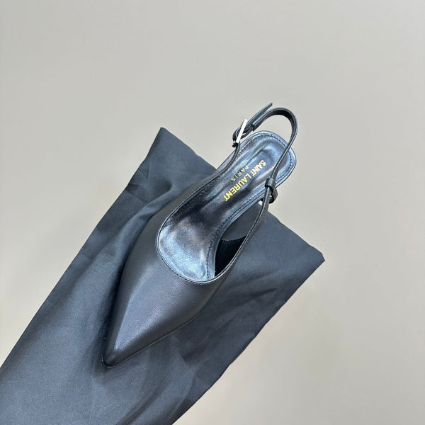 SL TRAPEZE SLINGBACK PUMP BLACK CALFSKIN