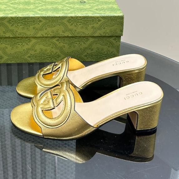 MID-HEEL 5 CM MULE IN GOLDEN CALFSKIN