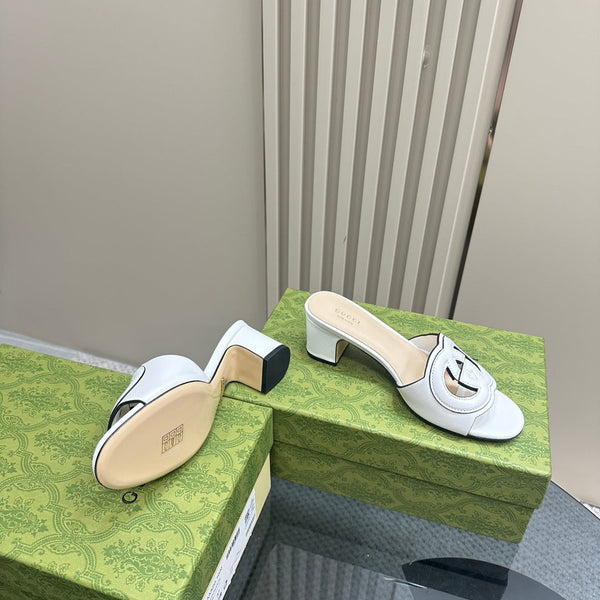 MID-HEEL 5 CM MULE IN WHITE CALFSKIN