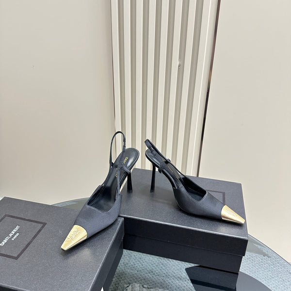 SL JEANNE SLINGBACK PUMPS BLACK SATIN