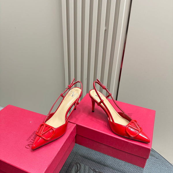 VLOGO SIGNATURUE CHERRY RED PATENT LEATHER SLINGBACK PUMP 80MM