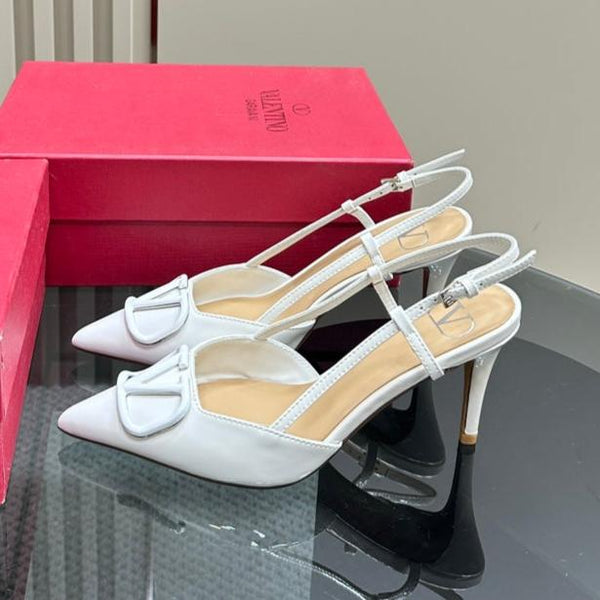 VLOGO SIGNATURUE WHITE PATENT LEATHER SLINGBACK PUMP 80MM