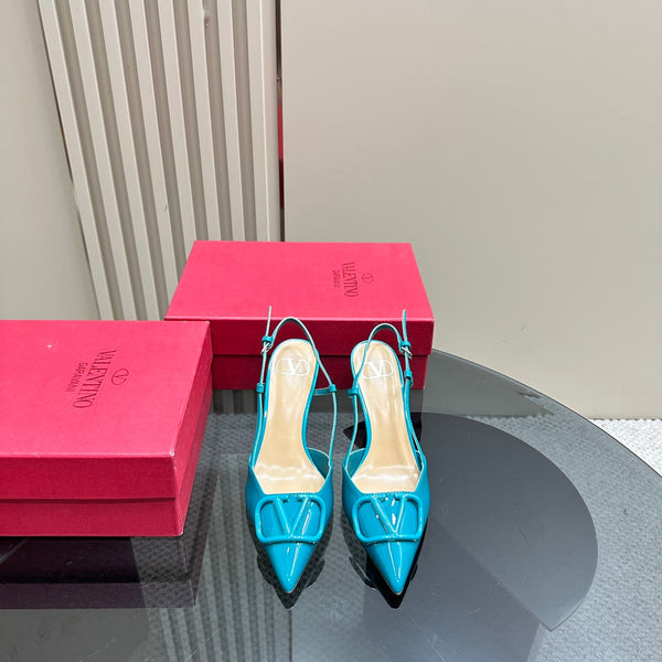 DÉCOLLETÉ SLINGBACK IN VERNICE BLU ACQUA VLOGO SIGNATURE 80MM