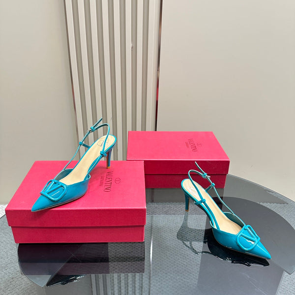 DÉCOLLETÉ SLINGBACK IN VERNICE BLU ACQUA VLOGO SIGNATURE 80MM