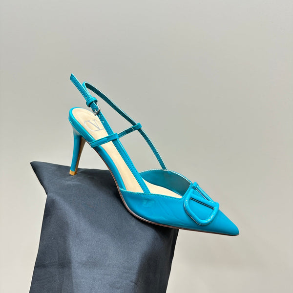 DÉCOLLETÉ SLINGBACK IN VERNICE BLU ACQUA VLOGO SIGNATURE 80MM