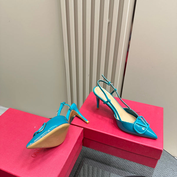DÉCOLLETÉ SLINGBACK IN VERNICE BLU ACQUA VLOGO SIGNATURE 80MM