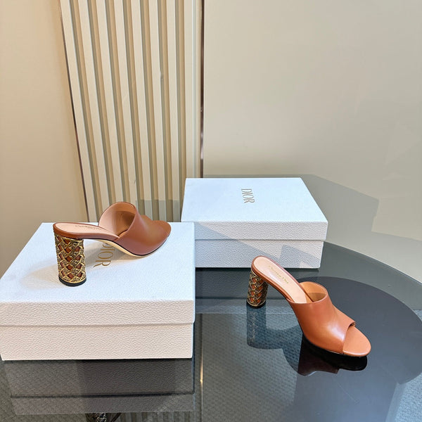 CD Icon Heeled Slide 95mm Brown Calfskin