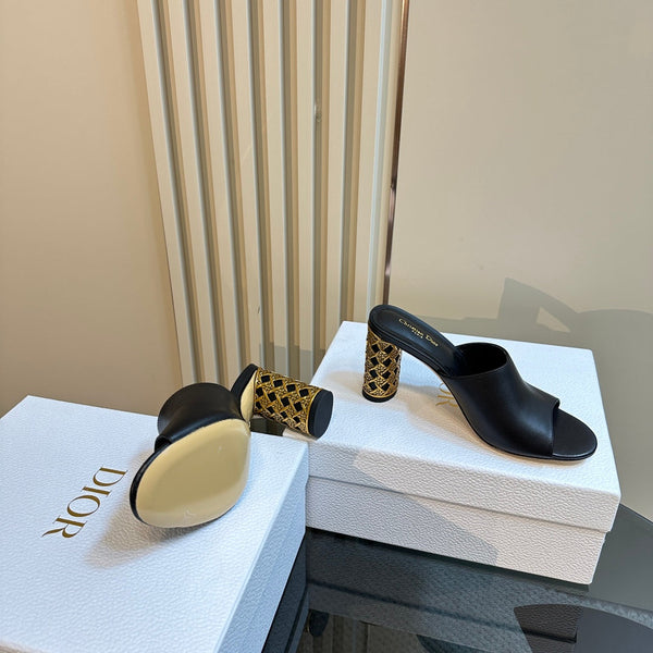 CD Icon Heeled Slide 95mm Black Calfskin