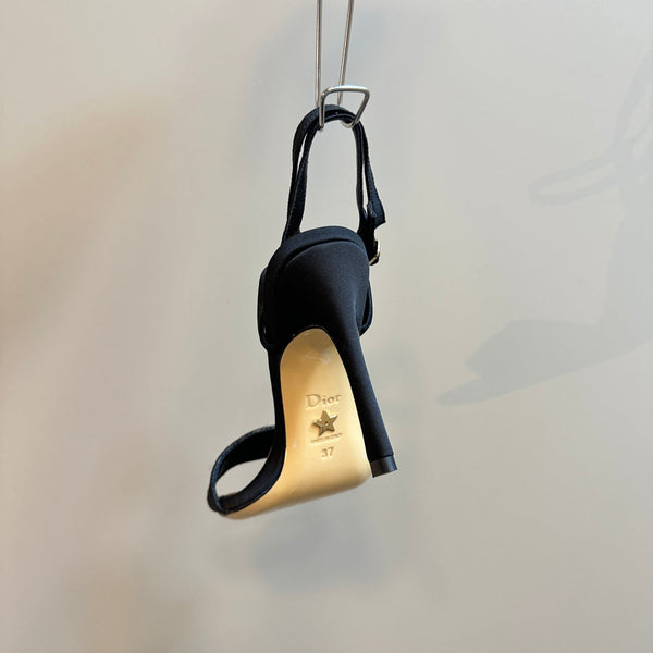 Sandalo con tacco CD Dway 105mm in seta e pelle di agnello nera