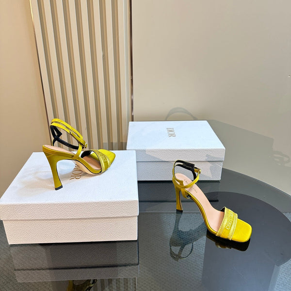 CD Dway Heeled Sandal 105mm Yellow Silk And Lambskin
