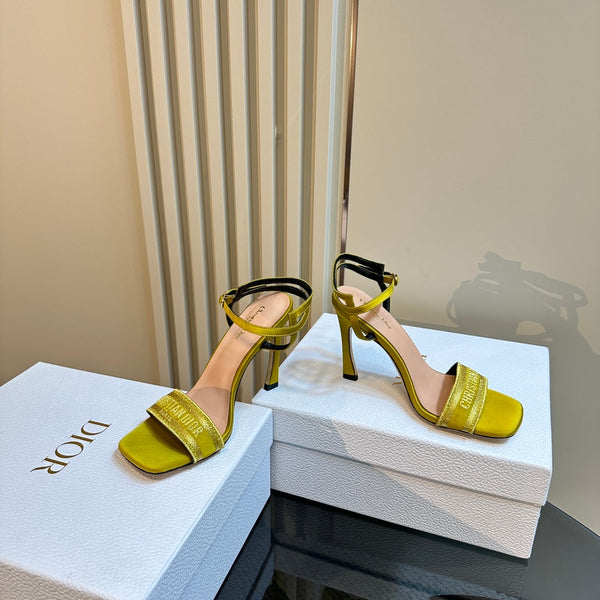 CD Dway Heeled Sandal 105mm Yellow Silk And Lambskin