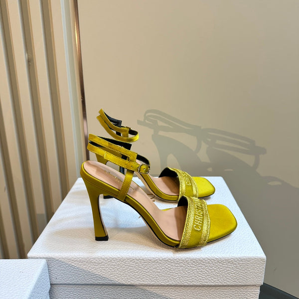 CD Dway Heeled Sandal 105mm Yellow Silk And Lambskin