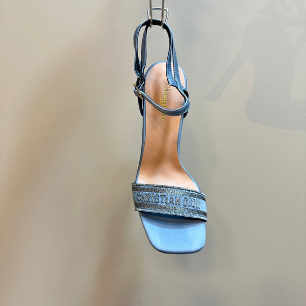 CD Dway Heeled Sandal 105mm Blue Silk And Lambskin