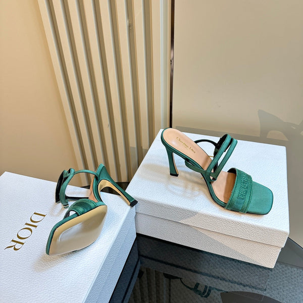 CD Dway Heeled Sandal 105mm Green Silk And Lambskin