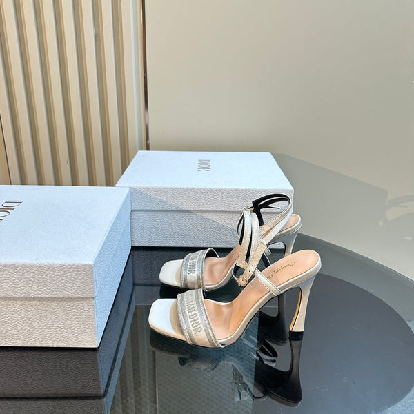 CD Dway Heeled Sandal 105mm White Grey Silk And Lambskin