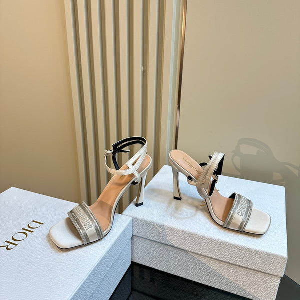 CD Dway Heeled Sandal 105mm White Grey Silk And Lambskin