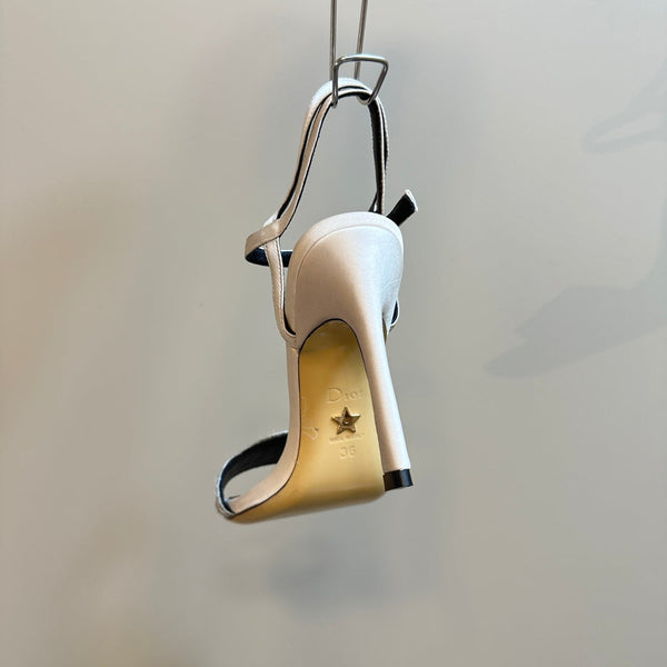 CD Dway Heeled Sandal 105mm White Grey Silk And Lambskin