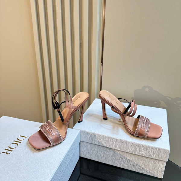 Sandalo con tacco CD Dway 105mm in seta rosa e pelle di agnello