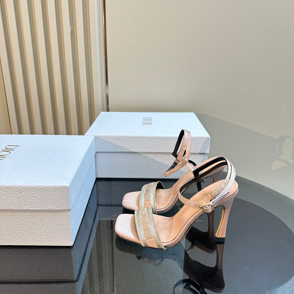 CD Dway Heeled Sandal 105mm Beige Silk And Lambskin