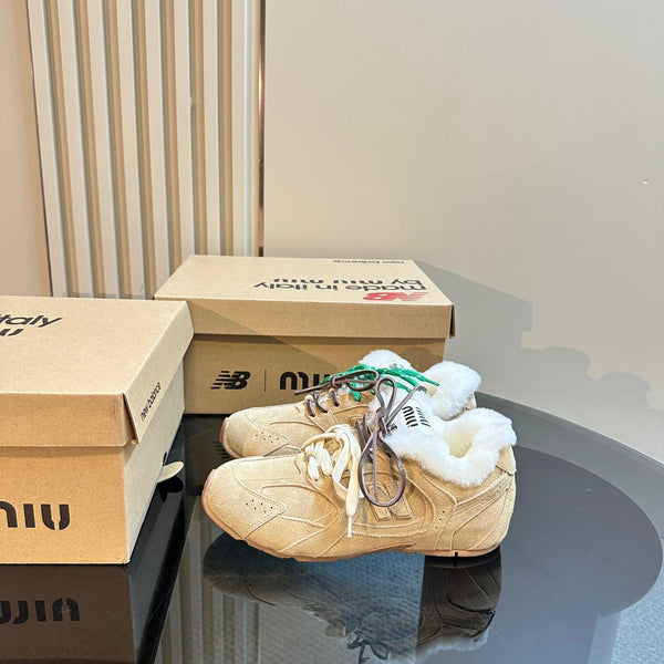 Miu x Balance 530 SL Sneakers Light Brown Fleece Lining Suede