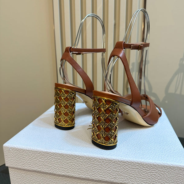 CD Icon Heeled Sandal 95mm Brown Calfskin