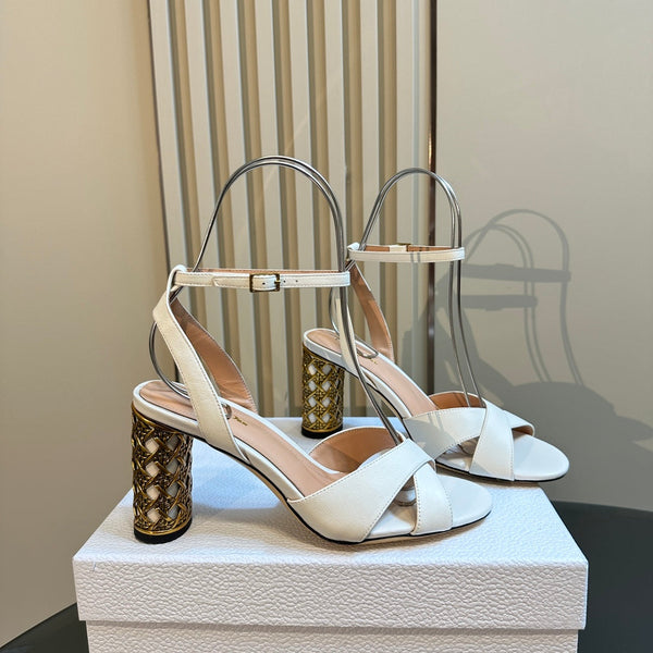 CD Icon Heeled Sandal 95mm White Calfskin