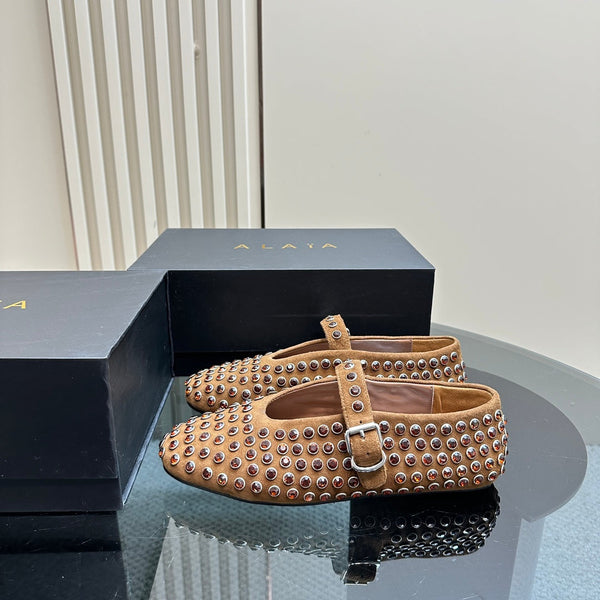 Alaia Strass Suede Ballet Flats In Brown 999324