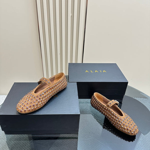 Alaia Strass Suede Ballet Flats In Brown 999324