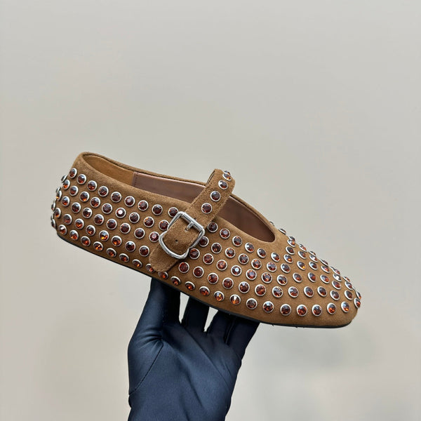 Alaia Strass Suede Ballet Flats In Brown 999324