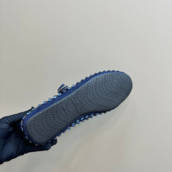 Alaia Strass Suede Ballet Flats In Dark Blue 999320