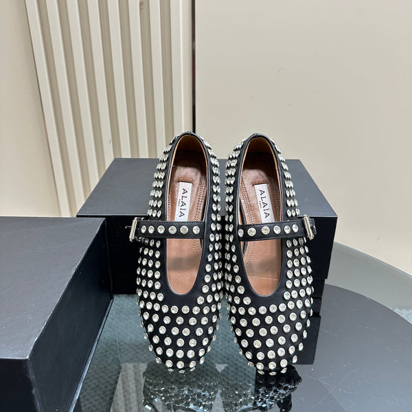 Alaia Strass Suede Ballet Flats In Black 999314