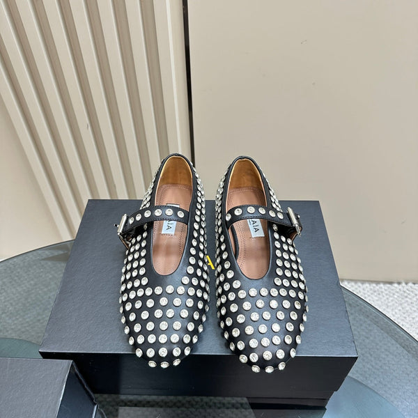 Alaia Strass Suede Ballet Flats In Black 999314