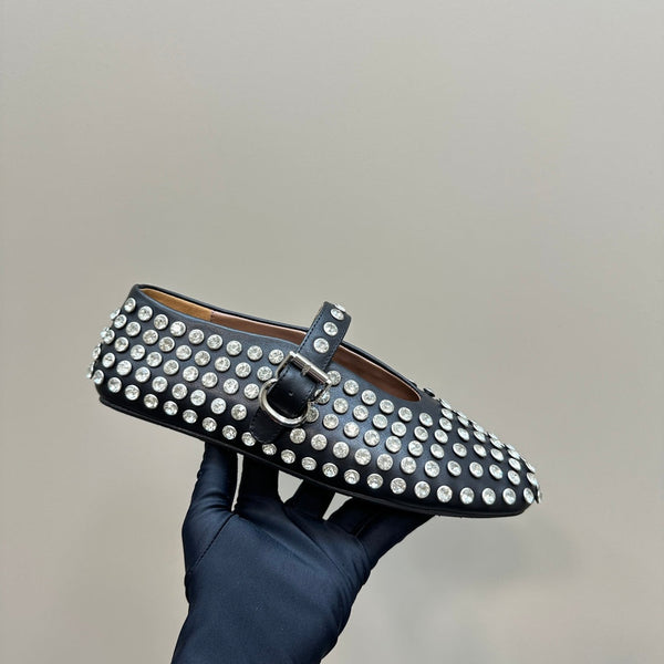 Alaia Strass Suede Ballet Flats In Black 999314