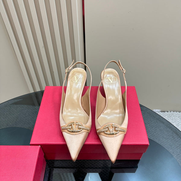 Valentino Slingback Pump 65mm In Beige Lambskin 999013