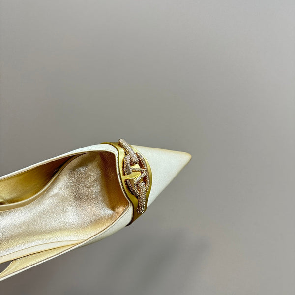 Valentino Slingback Pump 40mm In Beige Mix Gold Lambskin 999007