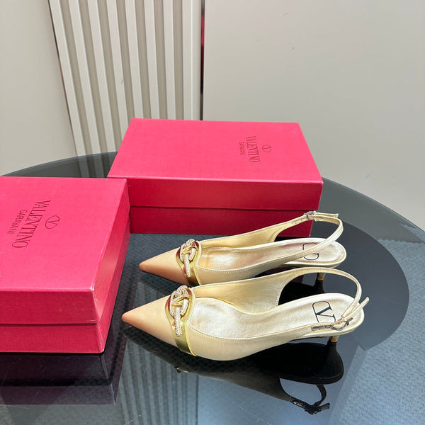 Valentino Slingback Pump 40mm In Beige Mix Gold Lambskin 999007