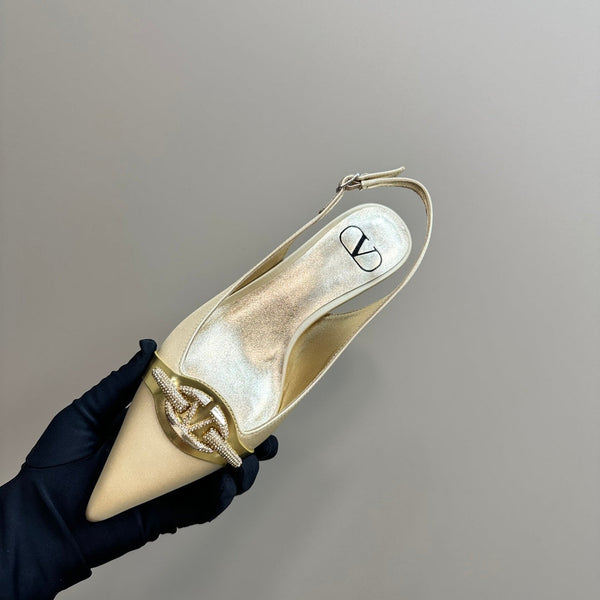 Valentino Slingback Pump 40mm In Beige Mix Gold Lambskin 999007