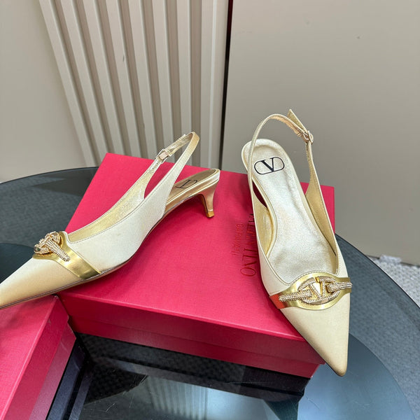 Valentino Slingback Pump 40mm In Beige Mix Gold Lambskin 999007
