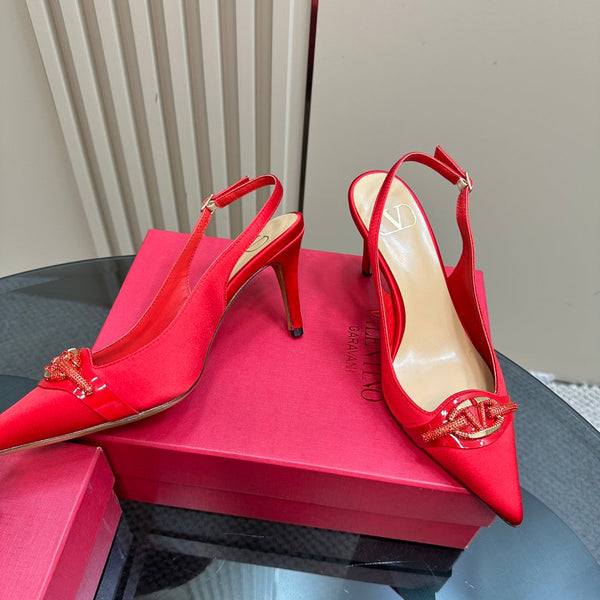 Valentino Slingback Pump 80mm In Pelle di Agnello Beige Mix Rosso 999021