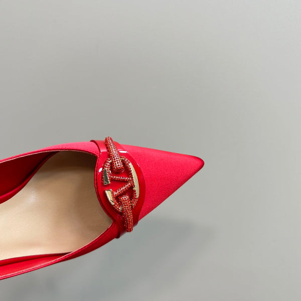 Valentino Slingback Pump 80mm In Pelle di Agnello Beige Mix Rosso 999021