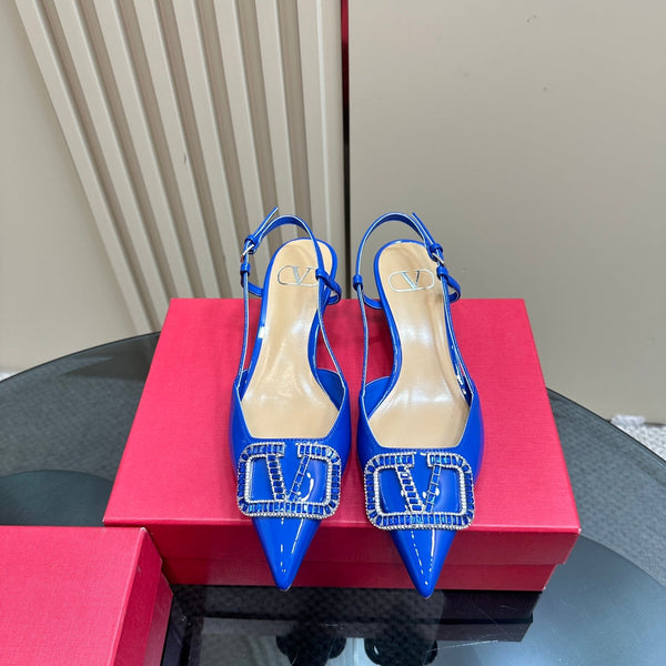 Vlogo Glow Laminated Nappa Leather Slingback Pump 40mm Blue Mix Beige 999038