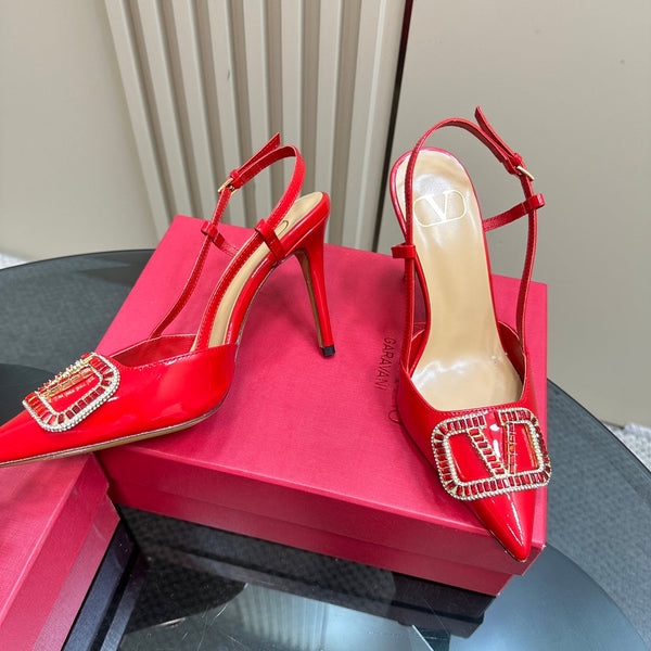 Décolleté con cinturino posteriore in pelle nappa laminata Vlogo Glow 100 mm, rosso mix beige 999052