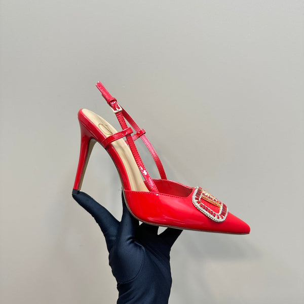 Décolleté con cinturino posteriore in pelle nappa laminata Vlogo Glow 100 mm, rosso mix beige 999052