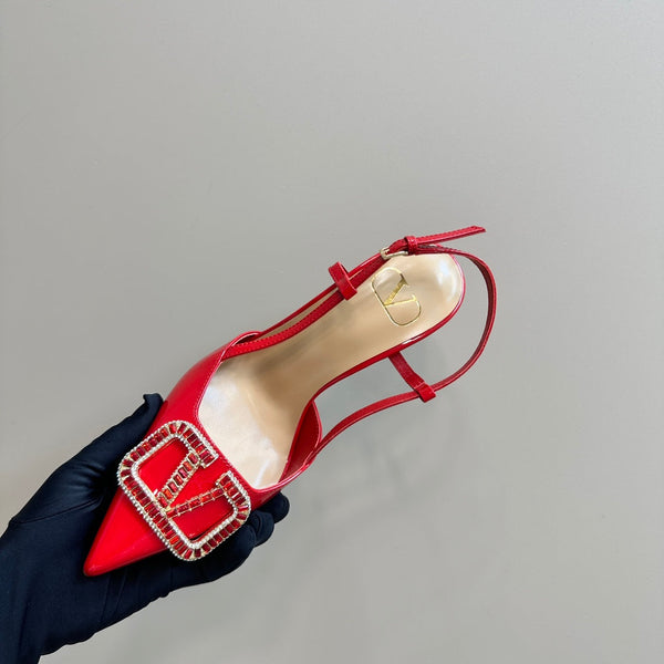 Décolleté con cinturino posteriore in pelle nappa laminata Vlogo Glow 100 mm, rosso mix beige 999052